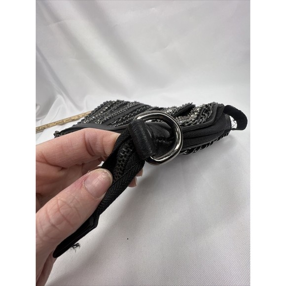 Cache Black Purse Clutch D For Shoulder Strap Zipper rhinestone chain embellish - Picture 12 of 12